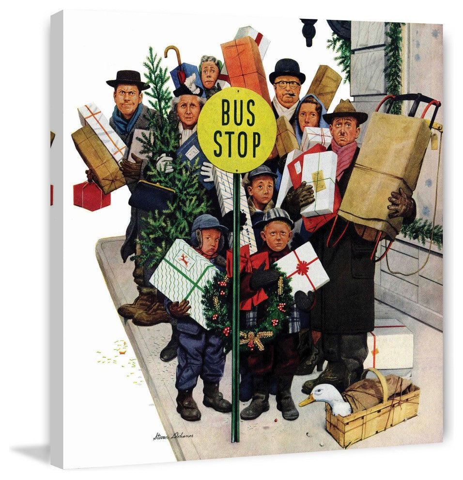 "Bus Stop at Christmas" Painting Print on Canvas by Stevan Dohanos