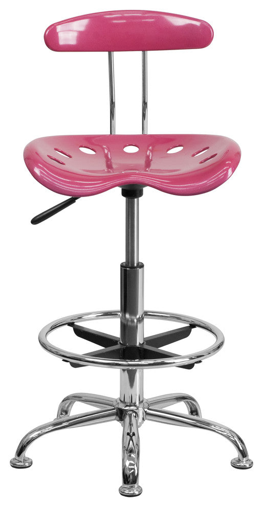 Vibrant Drafting Stool With Tractor Seat, Pink