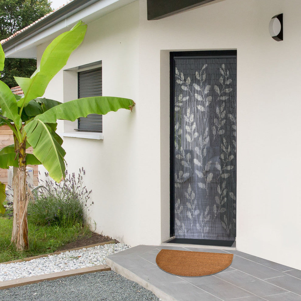 Sheltered Half Round Front Door Mat Natural Braided Coir Coco Rubber Rug 30x18