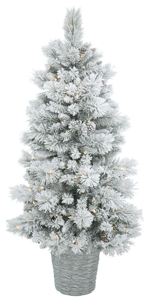Vickerman B160251Led 5' Potted Flocked Pine Christmas Tree, Warm White Lights