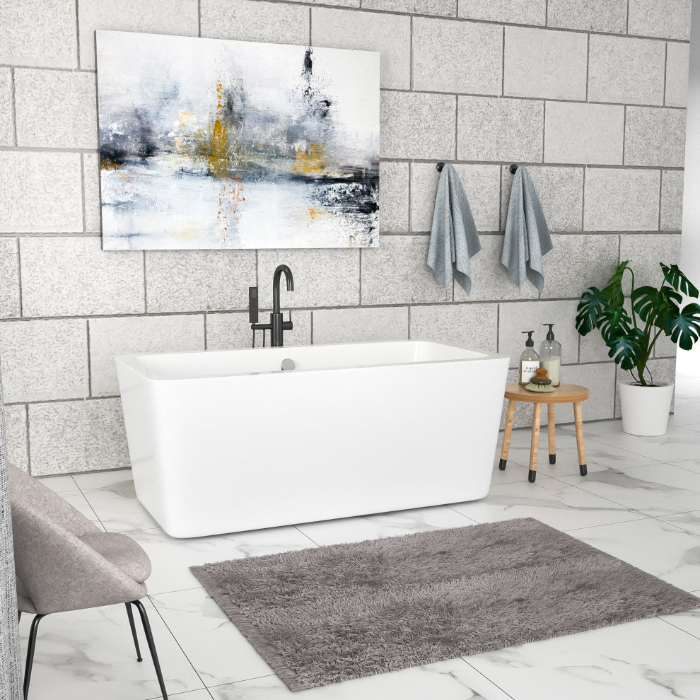 67 in. Acrylic Rectangular Flatbottom Freestanding Soaking Bathtub in White