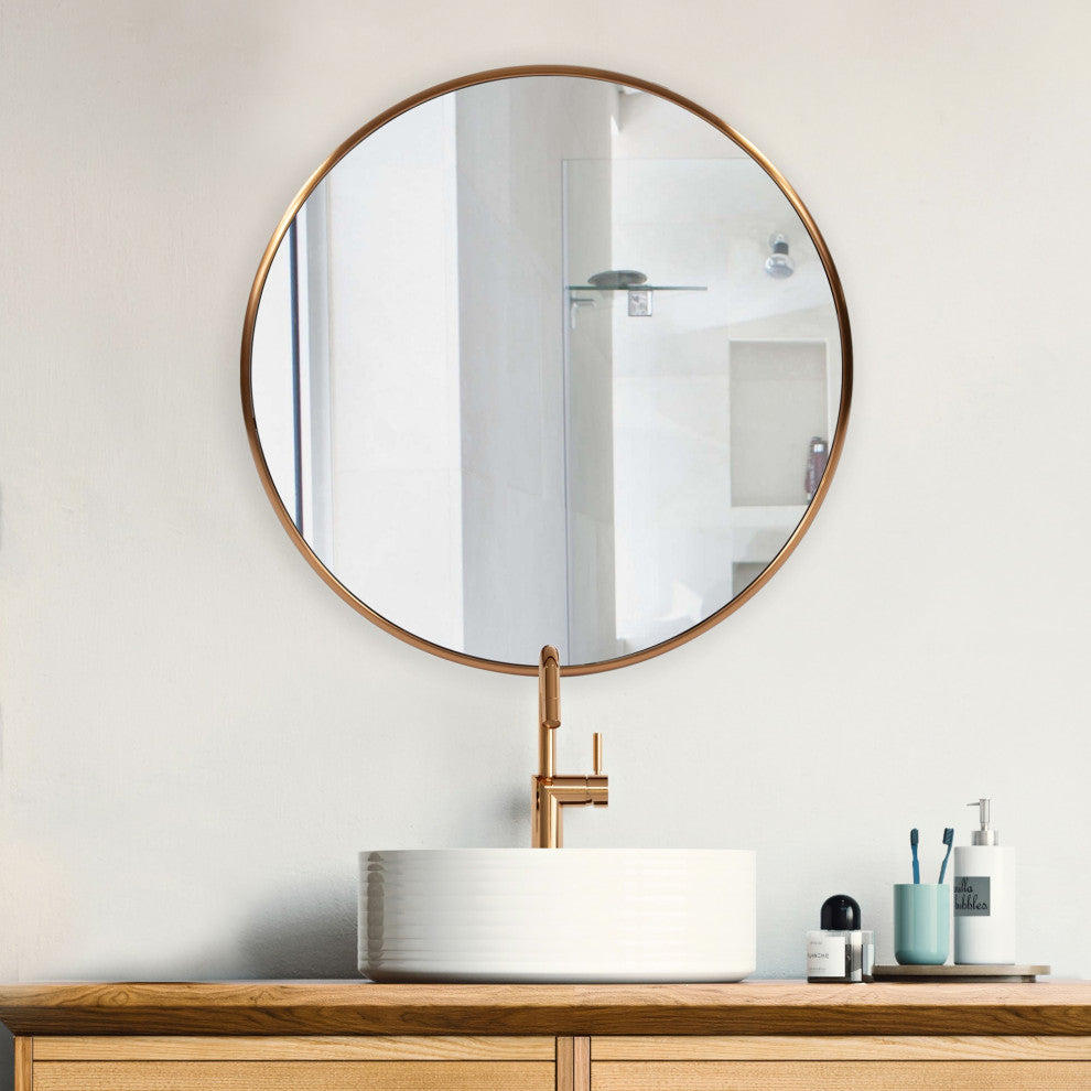 32' Antiqued Brushed Brass Round Wall Mirror