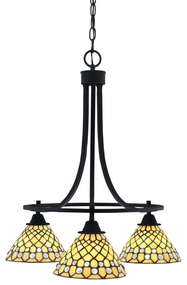 Paramount Downlight 3-Light Chandelier, Matte Black, 7" Starlight Art Glass