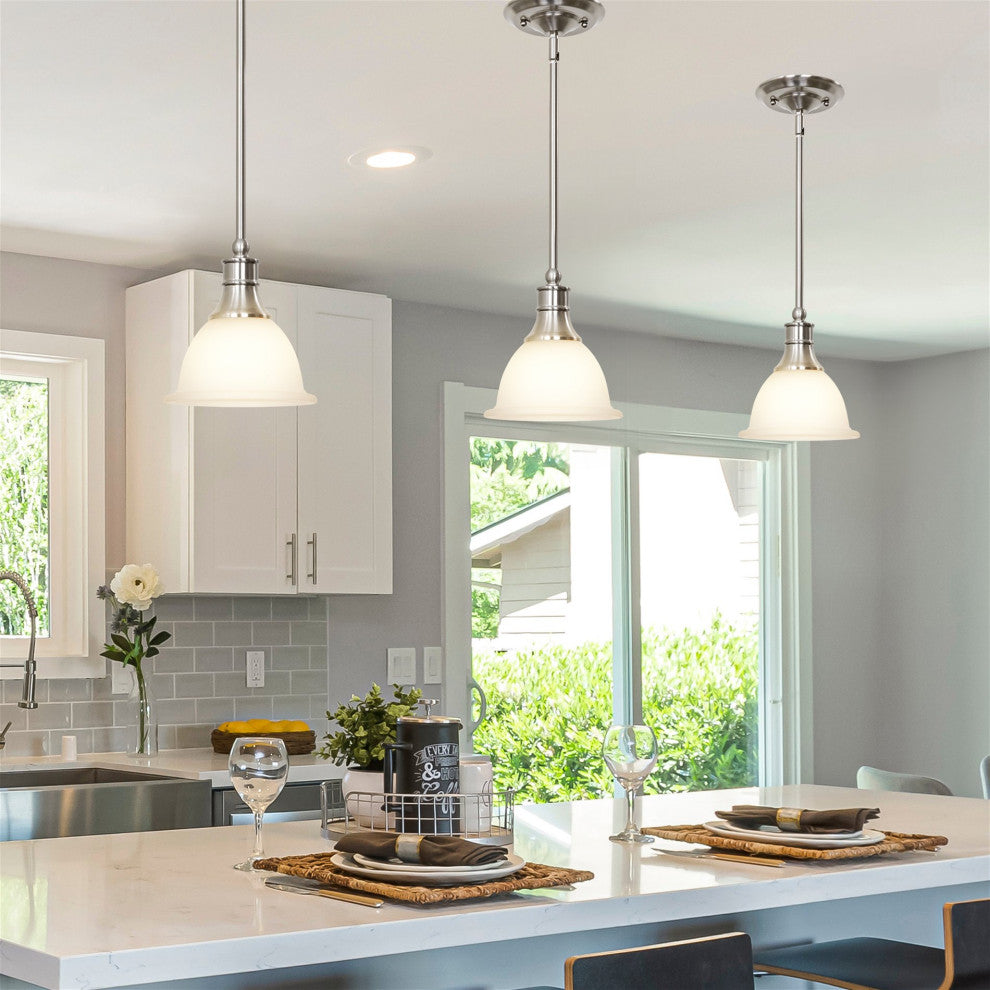 Kira Home Ellie 8" Adjustable Pendant Light, Frosted Glass Shade, Brushed Nickel