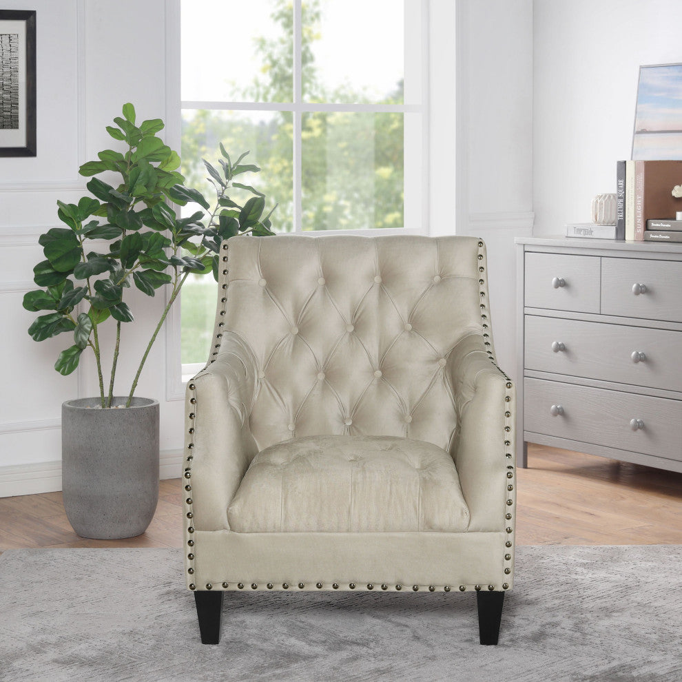 Norway Tufted Accent Chair with Nailhead Trim, Beige