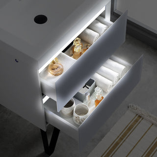 LED Lighted Bathroom Vanity With Ceramic Sink and Dimmed Light, Light Gray, 24"