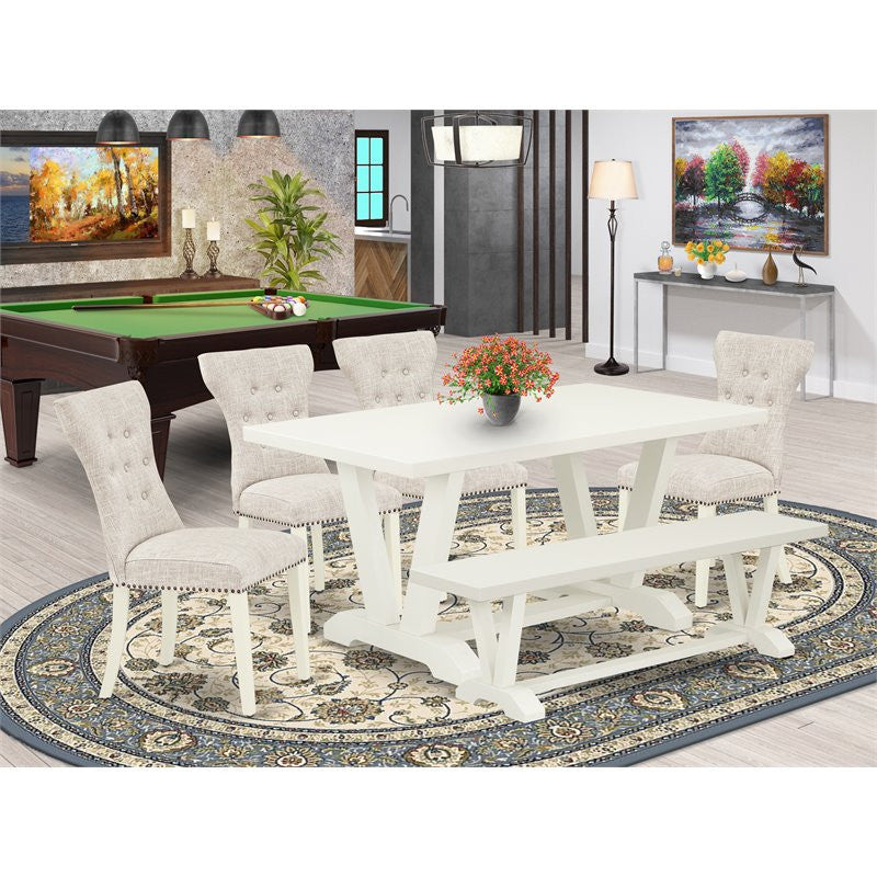 6-Piece Dinette Set, Chairs, Bench and Top Table, Linen White