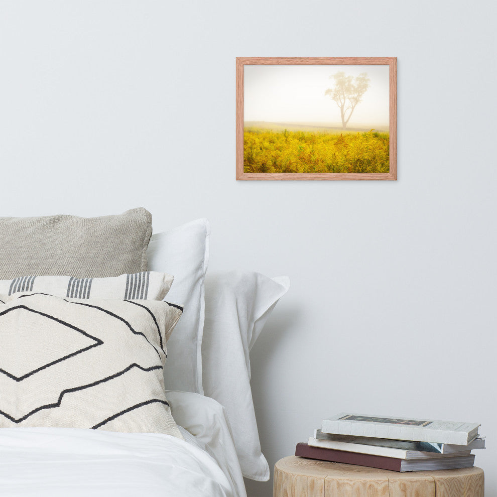 Dreams of Goldenrod and Fog Landscape Framed Photo Paper Wall Art Prints, Red Oak, 12" X 16"