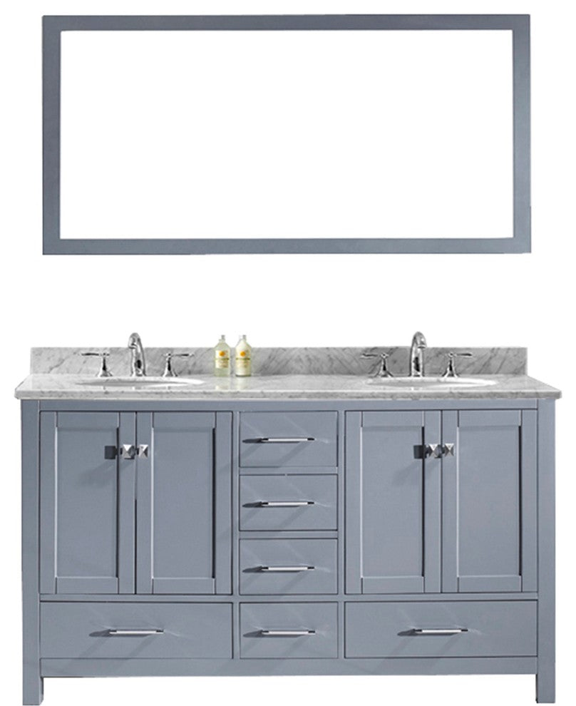 Caroline Avenue 60" Double Bathroom Vanity Set Gray, Marble Top