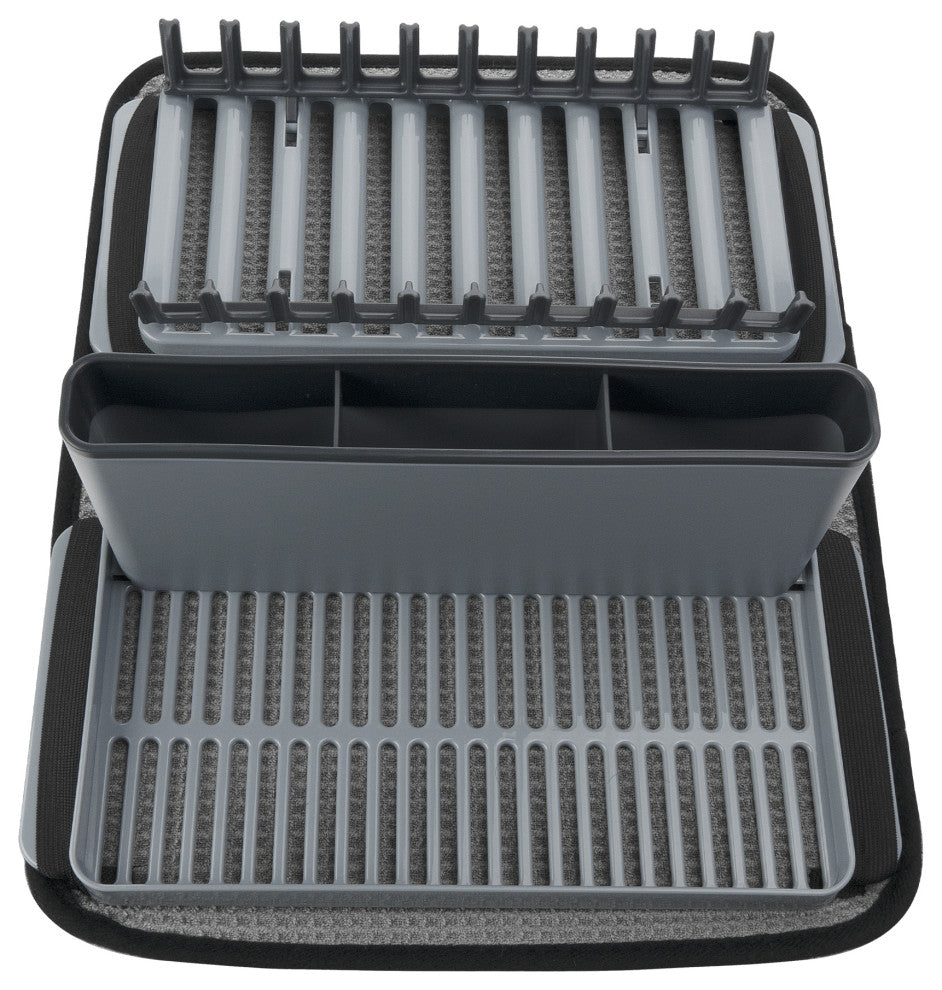 Dish Rack Set with Sponge Drying Mat in Gray