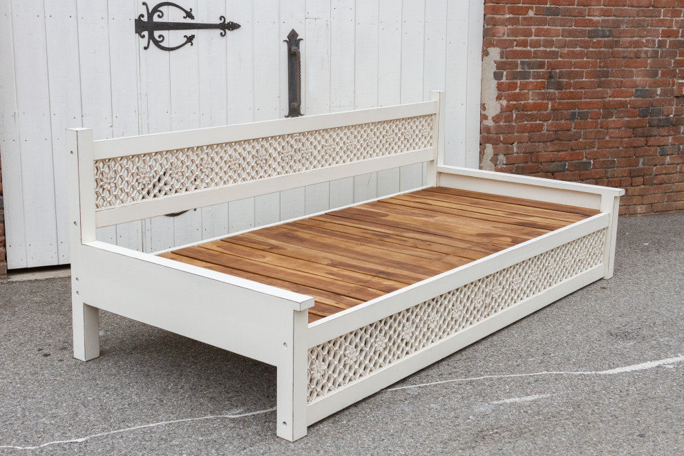 Very Long Antique White Floral Jali Daybed