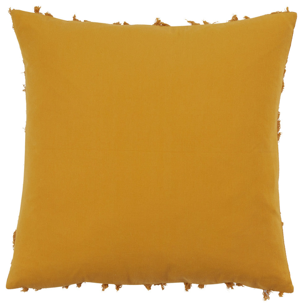 Throw Pillow With Fringe Stripe Design, Mustard, 18"x18", Poly Filled