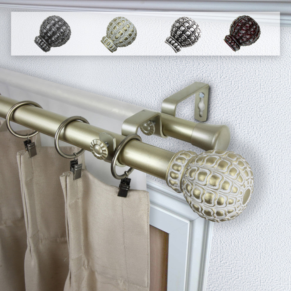 Velia 1" Double Curtain Rod, Light Gold, 120-170"