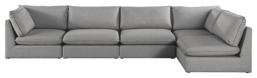 Mackenzie Linen Textured Fabric 5-Piece Modular L-Shaped Sectional, Grey