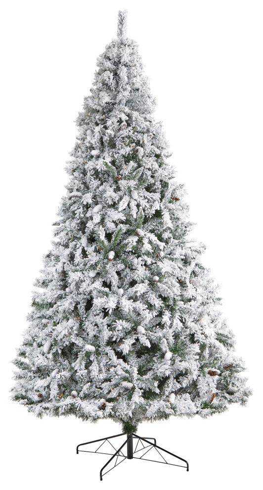 10' Flocked White River Mountain Pine Artificial Christmas Tree With Pinecones