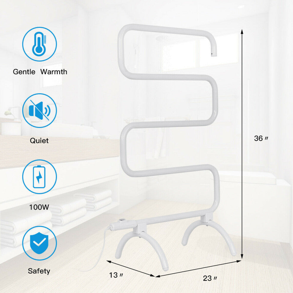 Costway 100W Electric Towel Warmer Drying Rack Freestanding Wall Mounted White