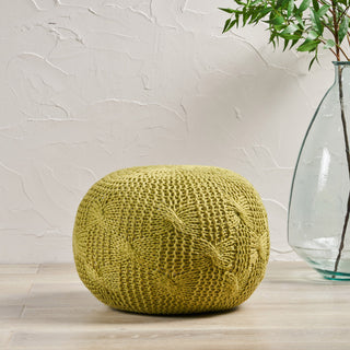 GDF Studio Dahlia Indoor Handcrafted Modern Fabric Weave Pouf, Lime