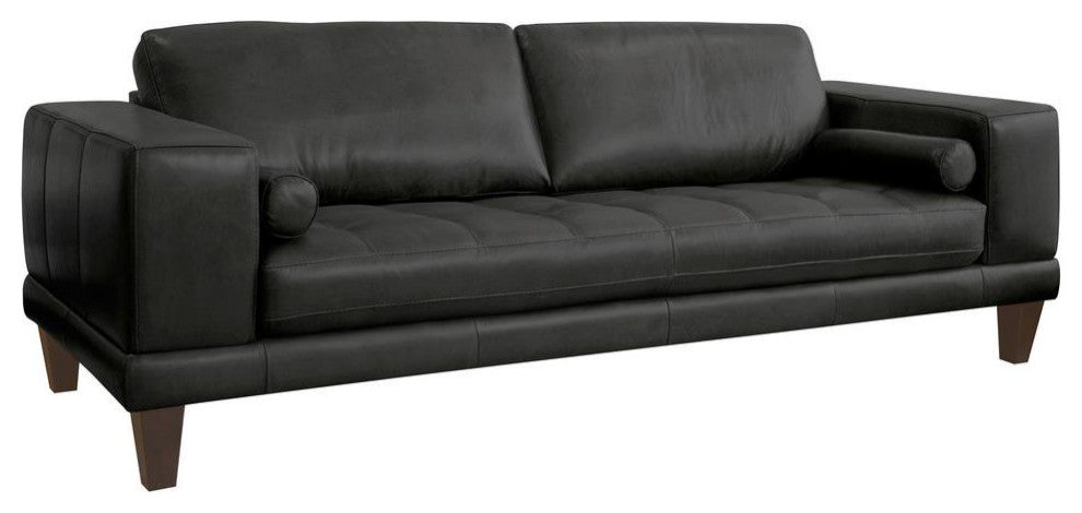 Contemporary Sofa, Oversized Padded Seat & Back With Bolster Pillows, Black