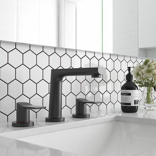 Modern 2-Handle Widespread Deck Mounted Bathroom Sink Faucet, Black