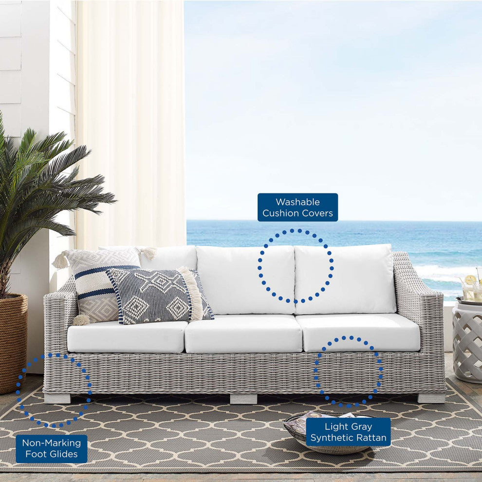 Lounge Sofa, Sunbrella, Rattan, Wicker, Gray White, Modern, Outdoor Patio
