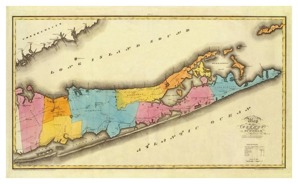 "New York - Suffolk County, 1829" Digital Paper Print by David H. Burr, 24"x15"