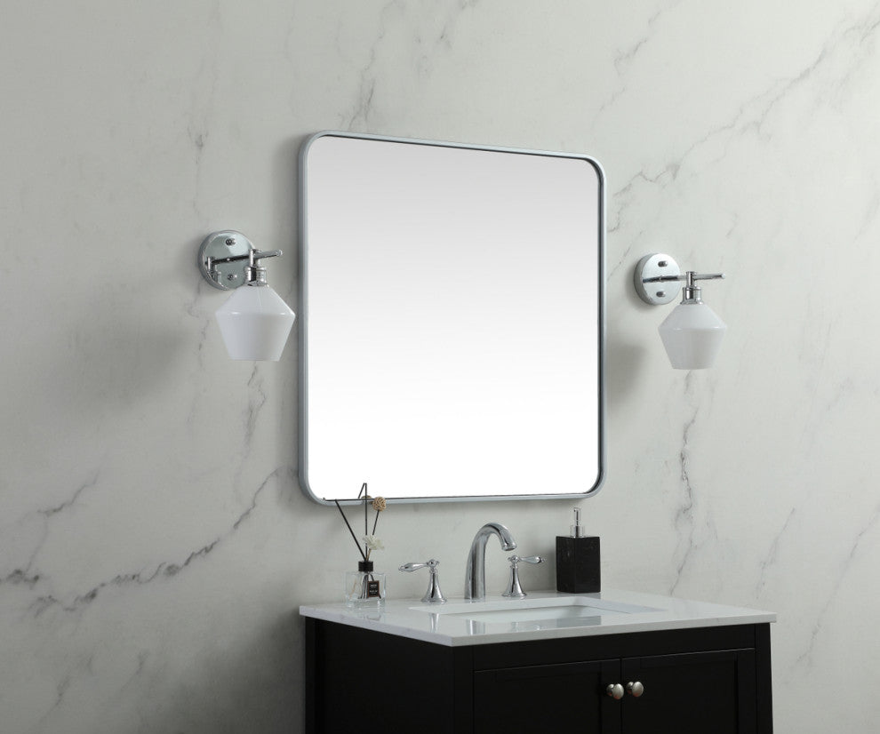 Ellis Soft Corner Metal Square Mirror 30x30 Inch, Silver