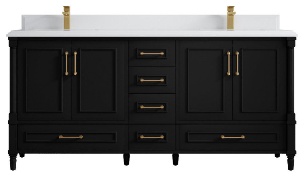 Aberdeen 72 Double Sink Bath Vanity in Black 1.5" White Quartz