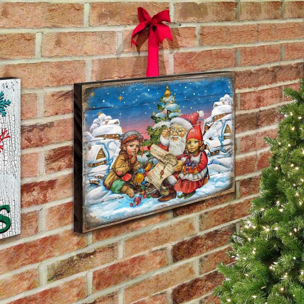 Vintage Christmas Santa Wooden Wall Art, Medium 18x12