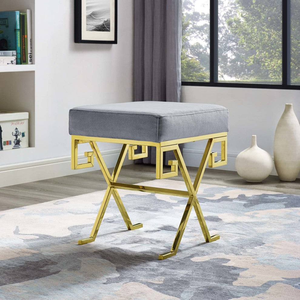Twist Velvet Bench Gold Gray