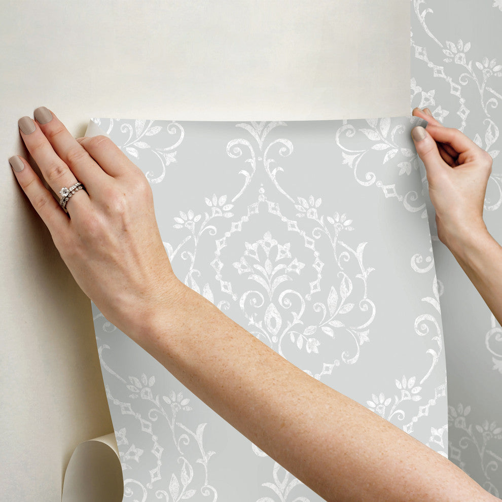 Grey New Damask Peel & Stick Wallpaper
