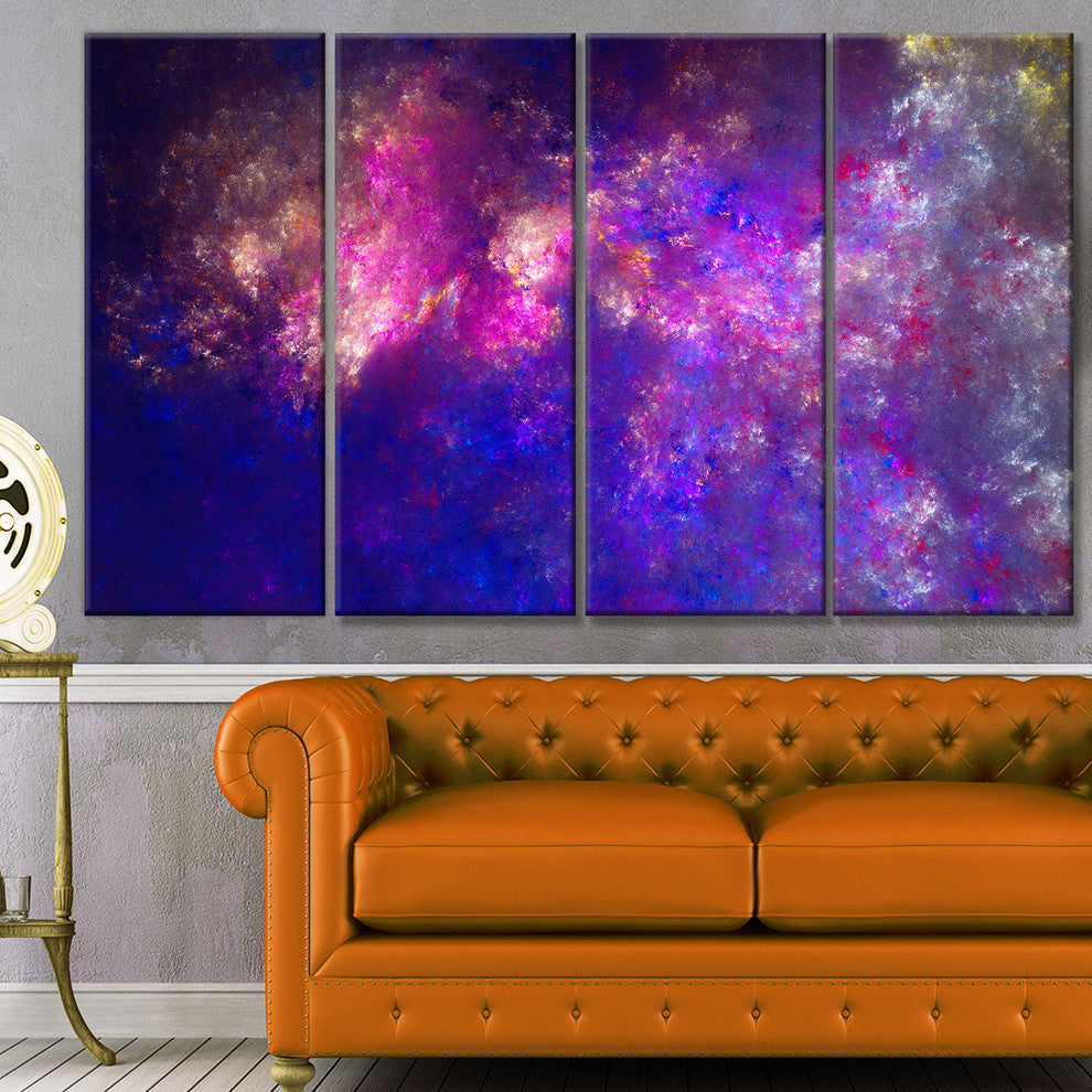 Clear Purple Starry Fractal Sky, Abstract Canvas Art Print, 48"x28", 4 Panels