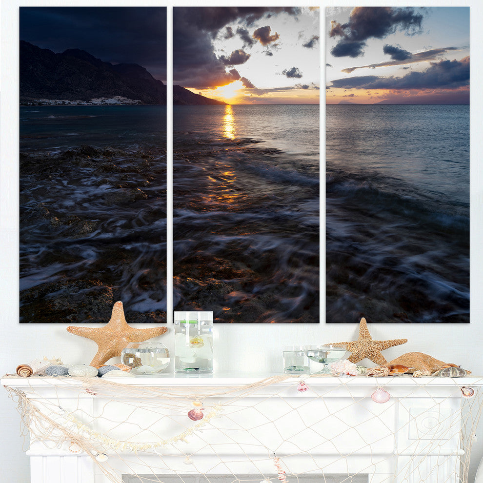 "Gloomy Sea Coast at Sunrise" Metal Wall Art, 3 Panels, 36"x28"