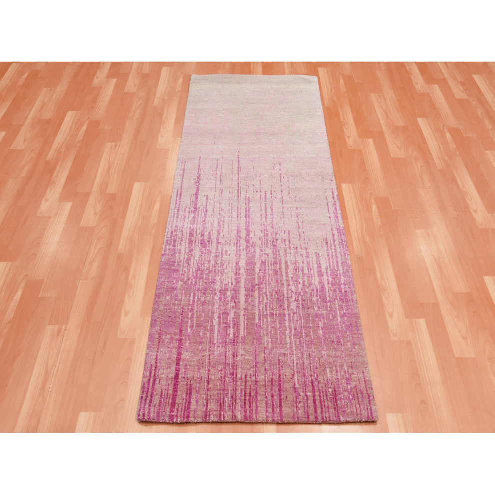 Pink Wool Hand Knotted Vertical Ombre Design Runner Oriental Rug, 2'6"x6'4"