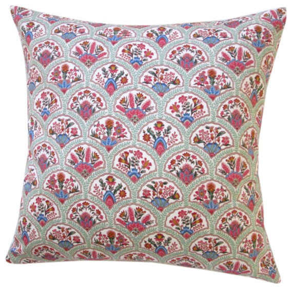 Artisan Pillow Multicolored Cotton 20" Indoor Oriental Hand Fan Throw Pillow