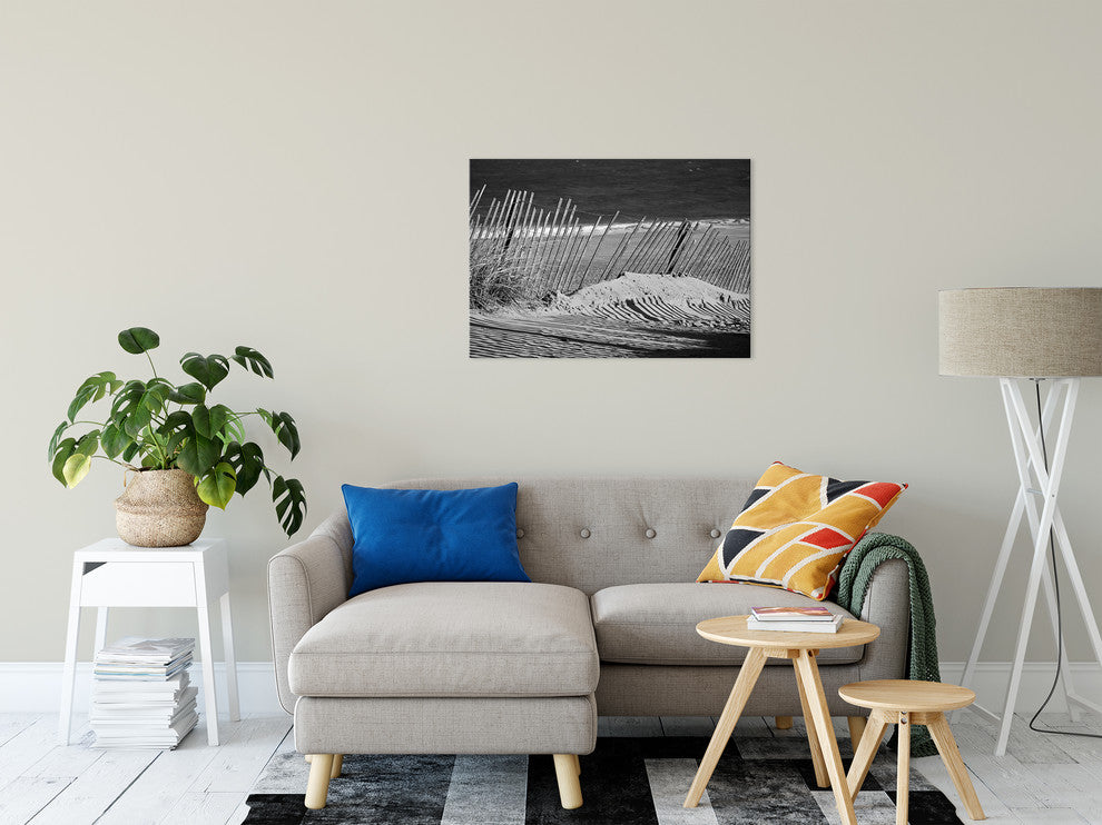 Sandy Beach Fence Coastal Landscape Photo Canvas Wall Art Print, 24" X 36"