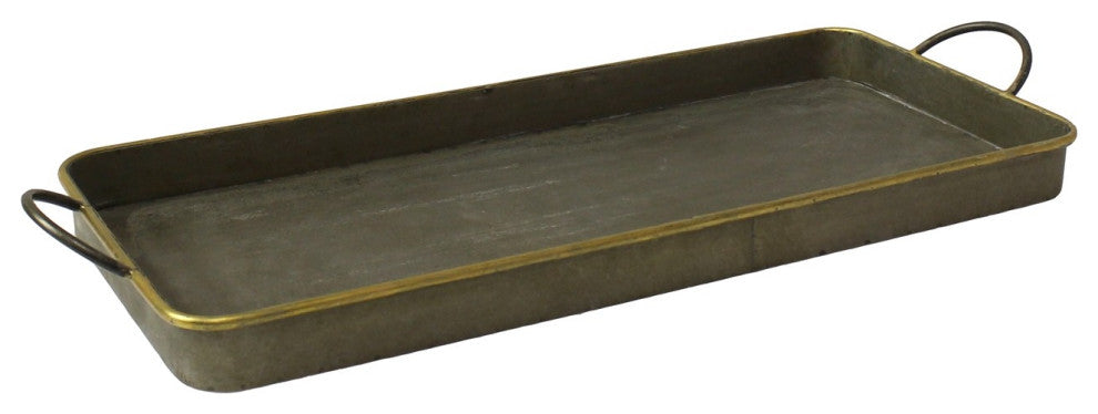 HomeRoots Set of 3 Nesting Galvanized Metal and Gold Serving Trays
