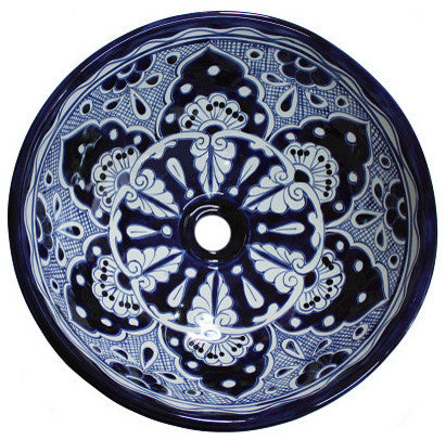 Blue Round Ceramic Talavera Vessel Sink