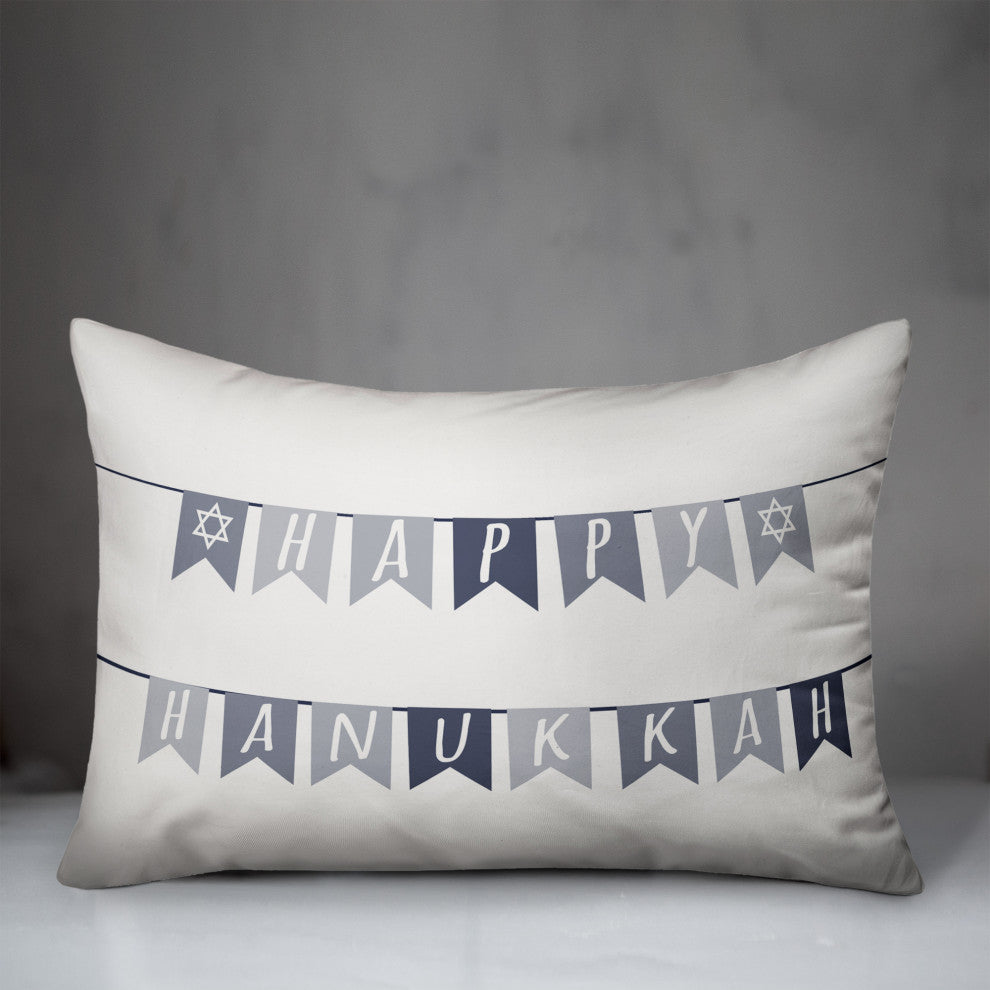 Neutral Happy Hanukkah Flags 14"x20" Throw Pillow Cover