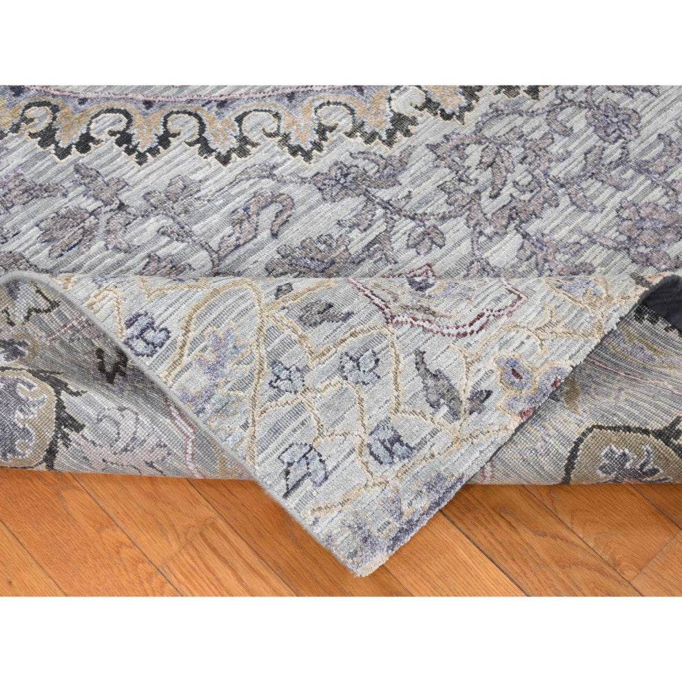 Ash Gray The Maharaja Pure Silk With Wool Hand Knotted Oriental Rug 7'9"x10'1"