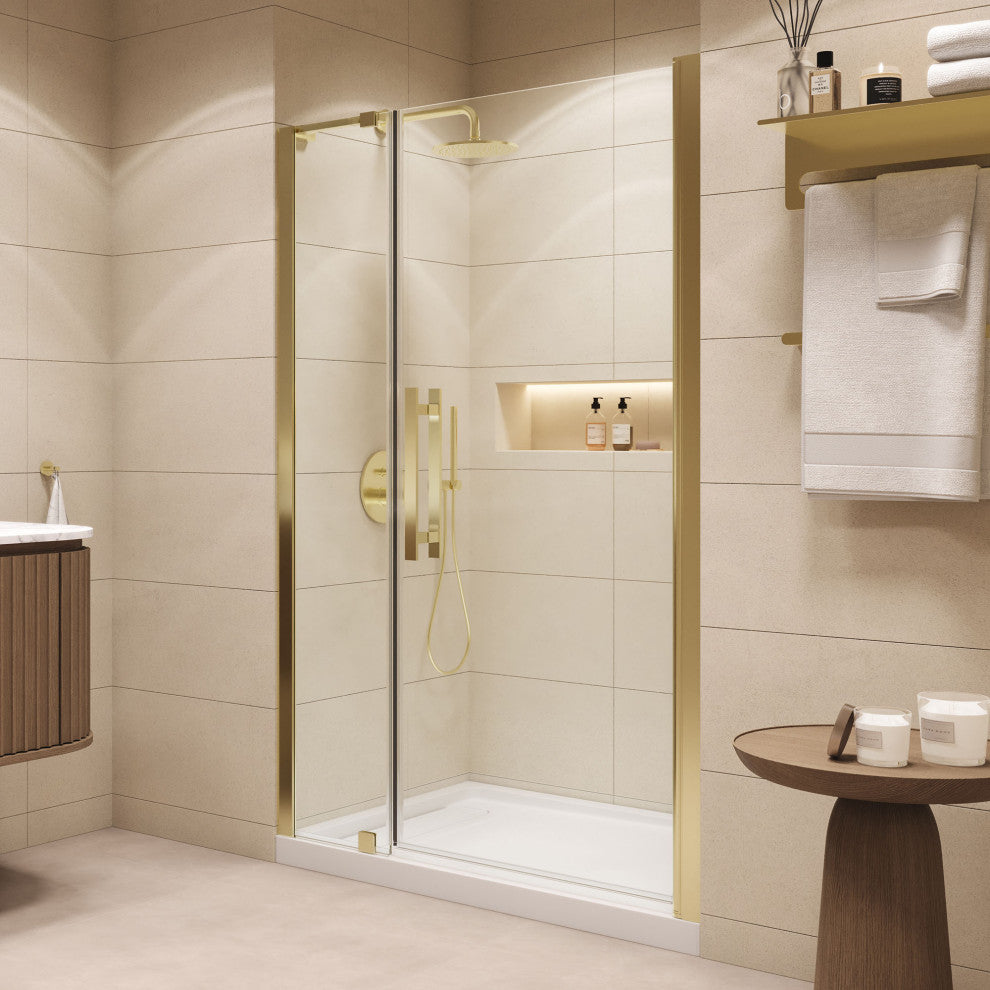 Pasadena 48"Wx36"Dx74 3/4"H Alcove Pivot Shower Kit Gold Base