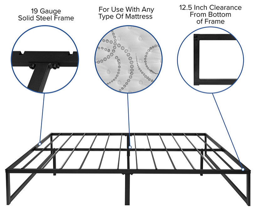 14" Metal Platform Bed Frame - No Box Spring Needed, Queen