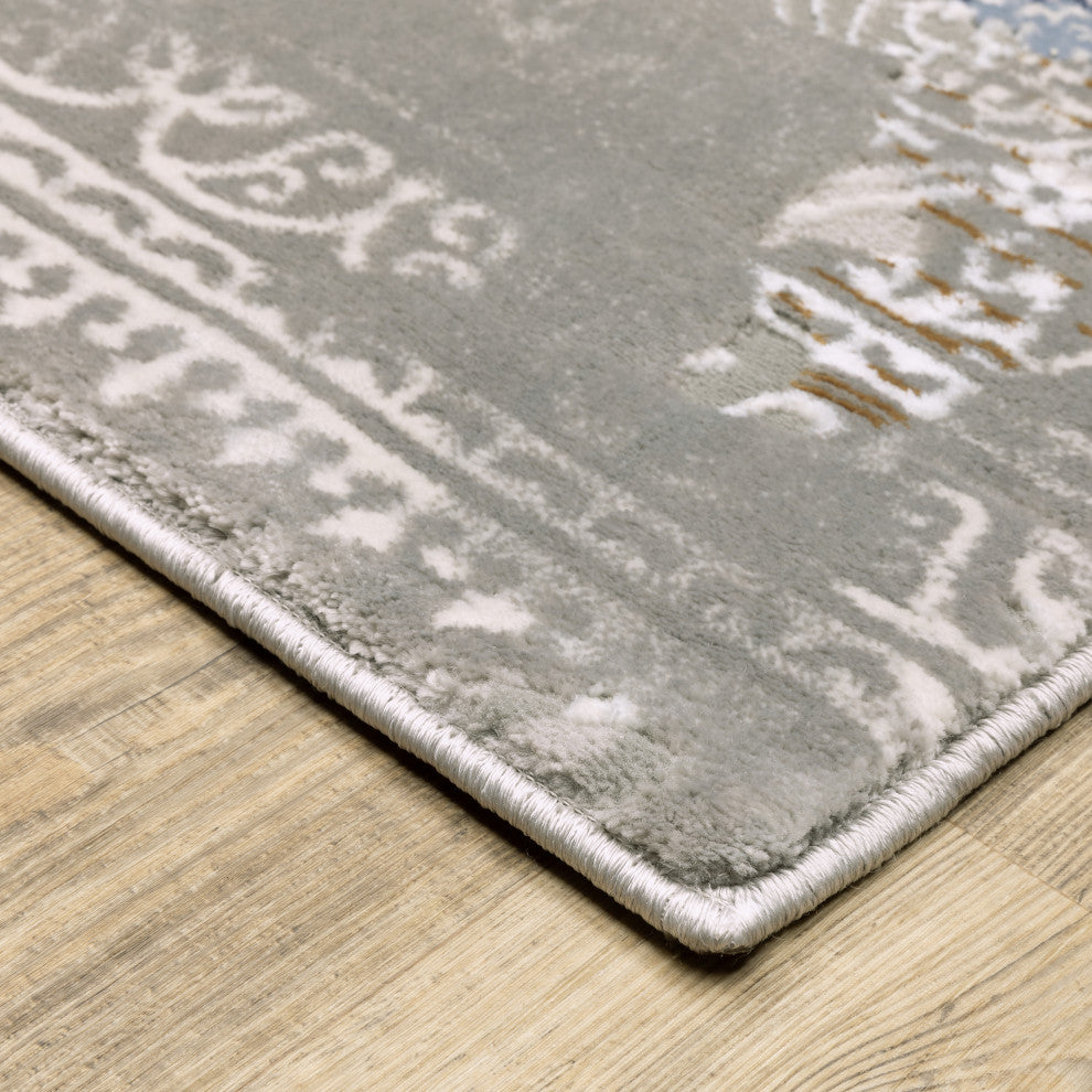Emery Abstract Objects Grey/Blue Indoor Area Rug, 7'10" x 10'10"