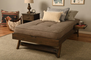 Pop Up, Rustic Walnut Finish With Linen Stone Mattress and Tray