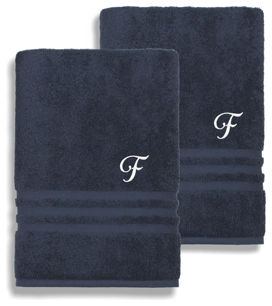 Denzi Bath Sheets With Monogrammed Letter, Set of 2, F