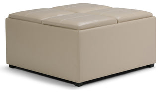 Avalon 35" Contemporary Square Storage Ottoman, Satin Cream