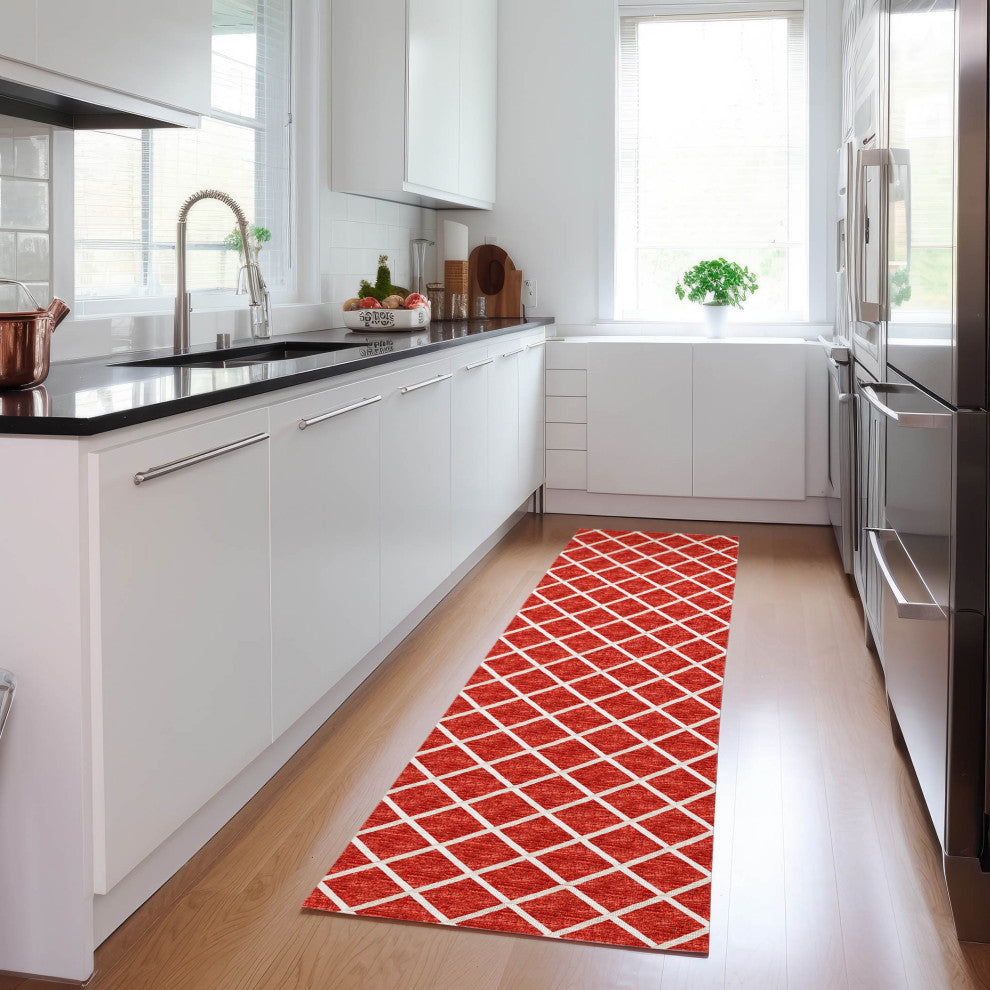Indoor/Outdoor York YO1 Red Machine Washable 2'3" x 10' Rug