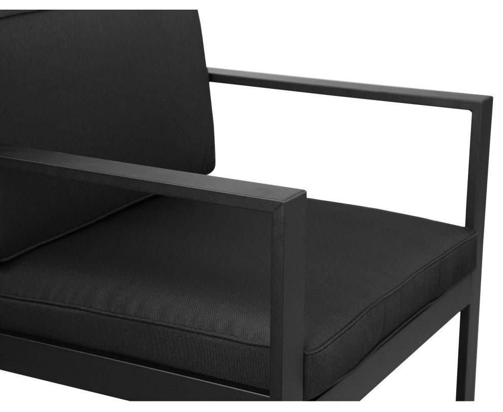 Benzara BM287852 Armchair, Jet Black Aluminum Frame, Water Resistant Fabric
