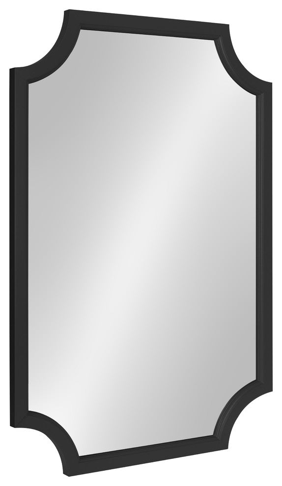 Kate and Laurel, Hogan Wood Framed Mirror With Scallop Corners, 24 x 36", Black