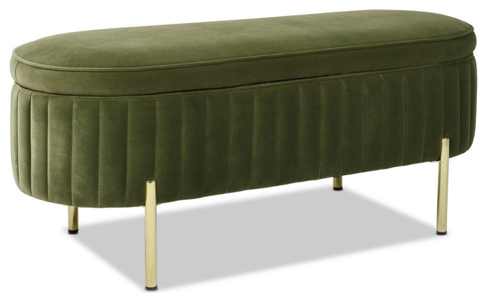 Chloe Modern Glam Storage Bench, Olive Green Performance Velvet