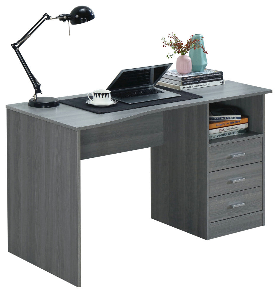 Techni Mobili Classic Computer Desk with Multiple Drawers, Grey